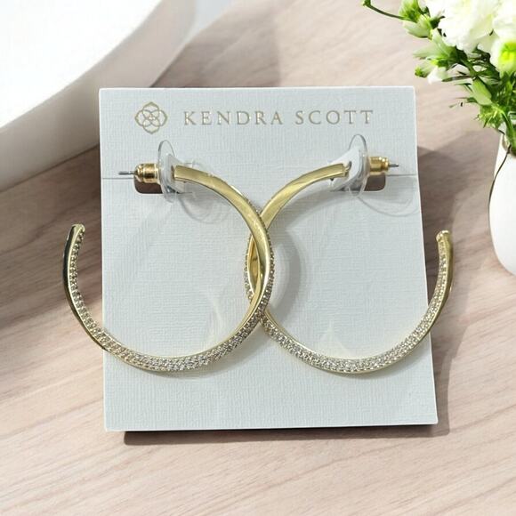 NWT! Kendra Scott Ella Gold Hoop Twist Earrings in White CZ - Picture 1 of 5
